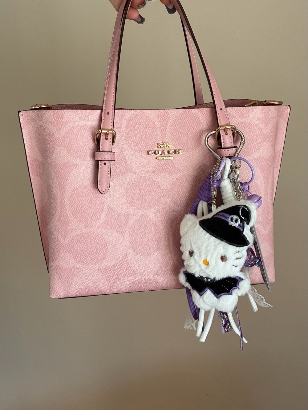 Halloween Hello Kitty Purple & White Plush Witch Keychain Charm